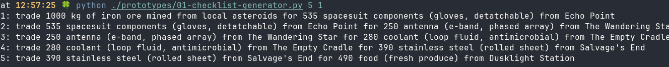 screenshot of a CLI program named checklist-generator